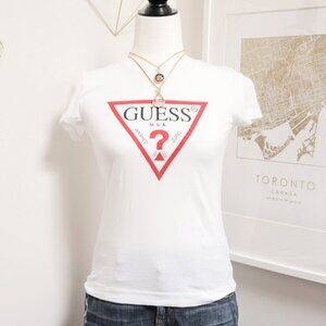 White Guess Triangle Logo Tee